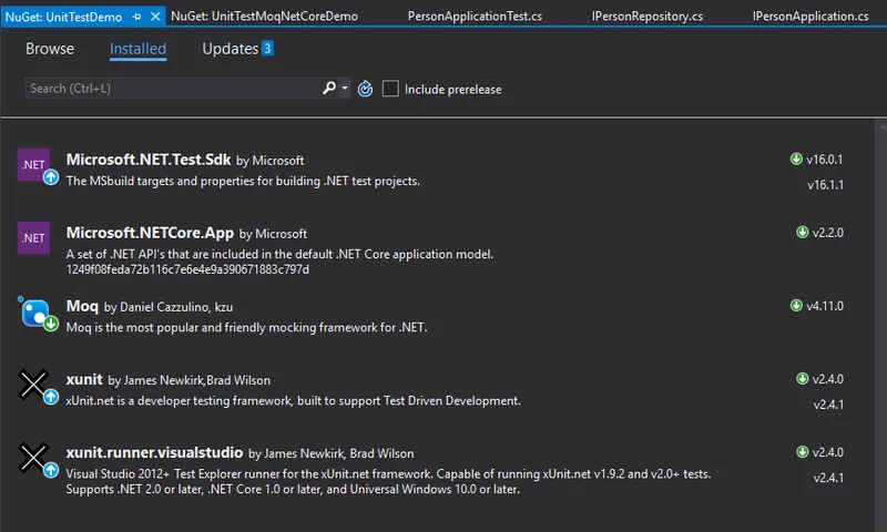 Nuget utilizados en el test unitario