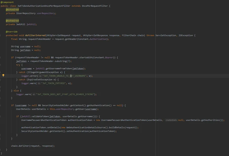 Clase  JwtTokenAuthorizationOncePerRequestFilter