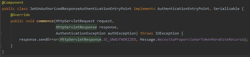 Clase  JwtUnAuthorizedResponseAuthenticationEntryPoint
