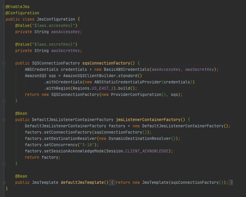 Configuración en el JmsListener
