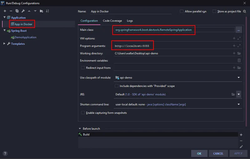 Configuración del run/debug