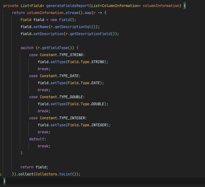 Creación de la lista de Field